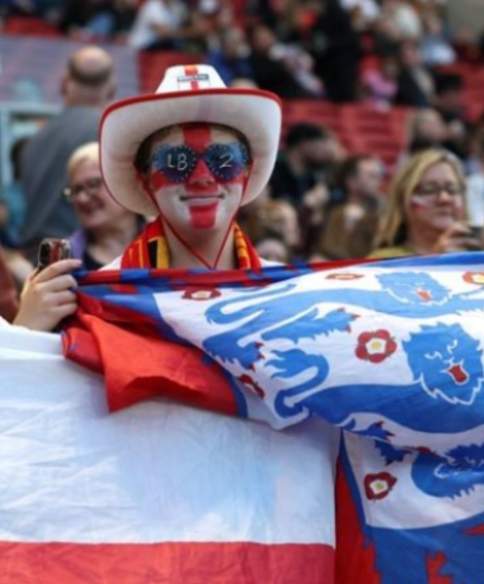 England football fans at Ashton Gate Stadium in Bristol