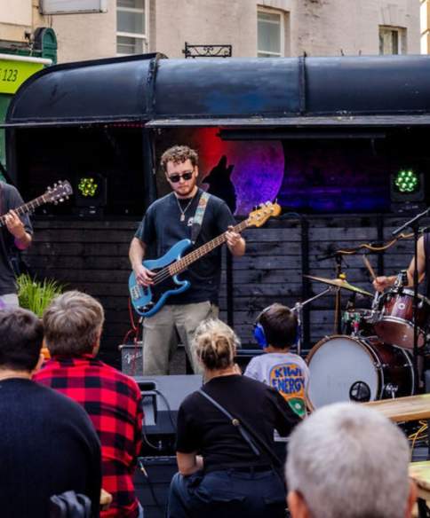 Band performing on St Nicholas Street as part of Old City Sounds 2024 in Bristol - Credit Julian Preece / Bristol City Centre BID