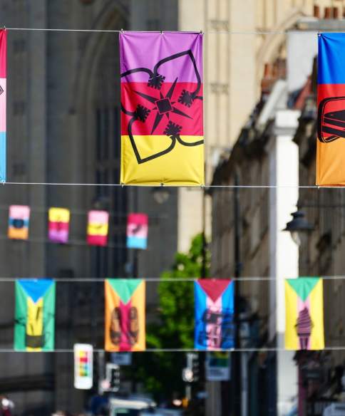 Colourful flags on Park Street in Bristol - credit Bristol BID