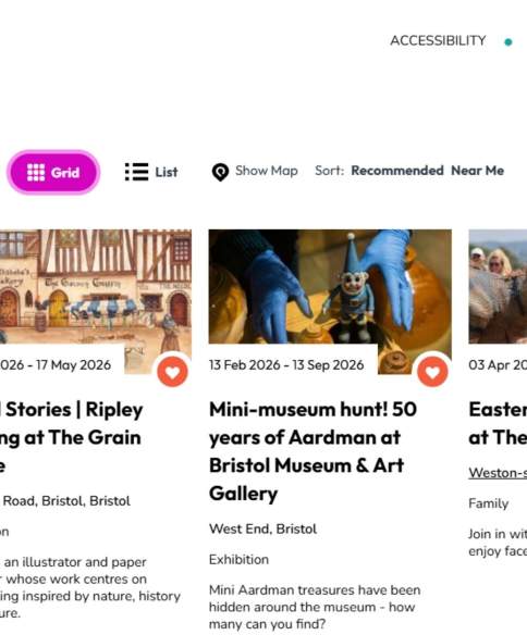 Screenshot of events on website