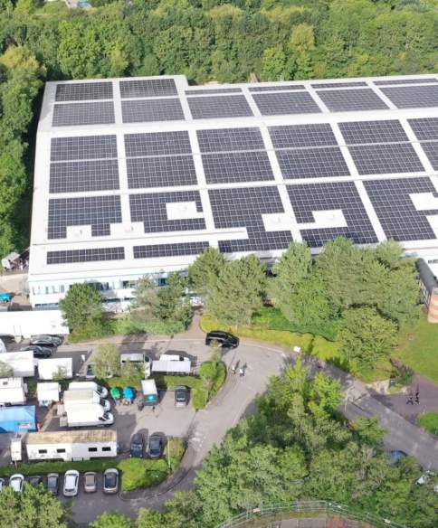 Solar panels on the roof of Bottleyard Studios