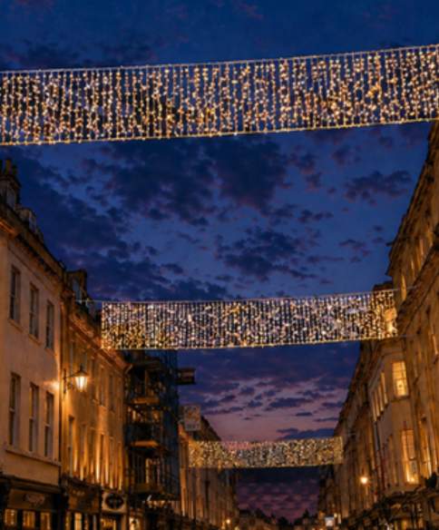 Christmas light above a street in Bath