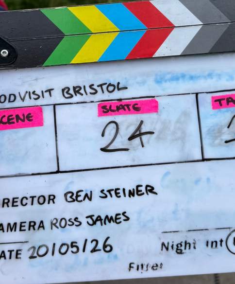 A film clapper board with Visit Bristol and the number 24 written on it