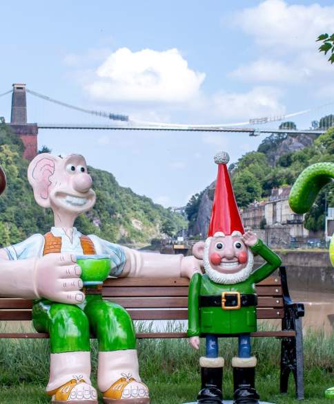 Gromit Unleashed 3 statues in front of Clifton Suspension Bridge - credit Ambitious