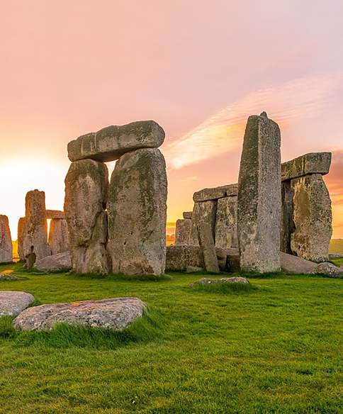 A view of the Stonehenge monument near Bristol at sunset
