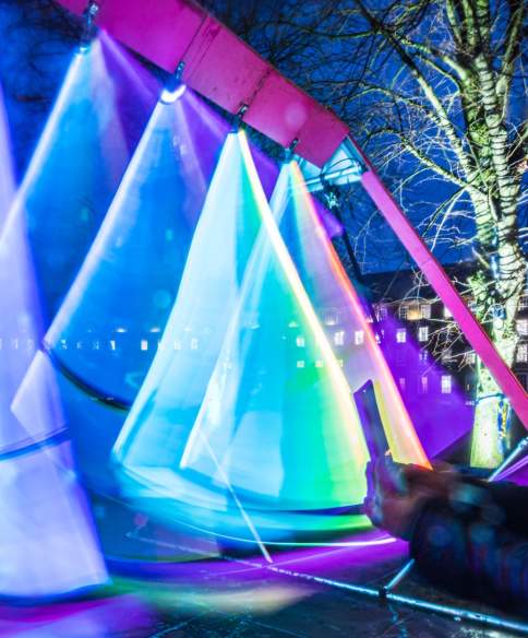 The 'Swing Song' installation in Queen Square during the Bristol Light Festival - credit Andre Pattenden