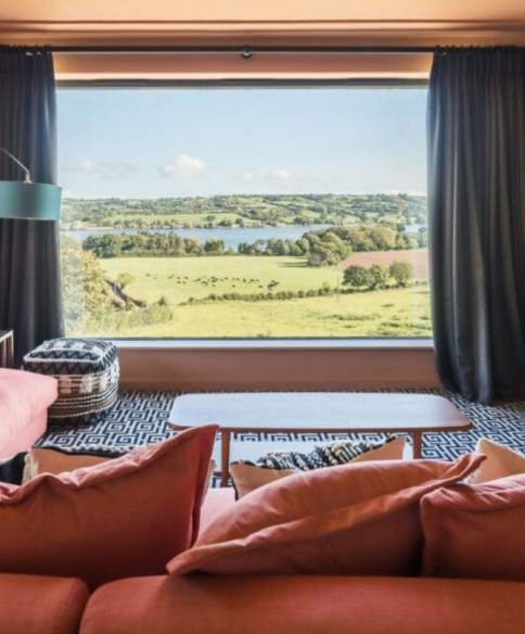 A view over countryside from a bedroom at Yeo Valley