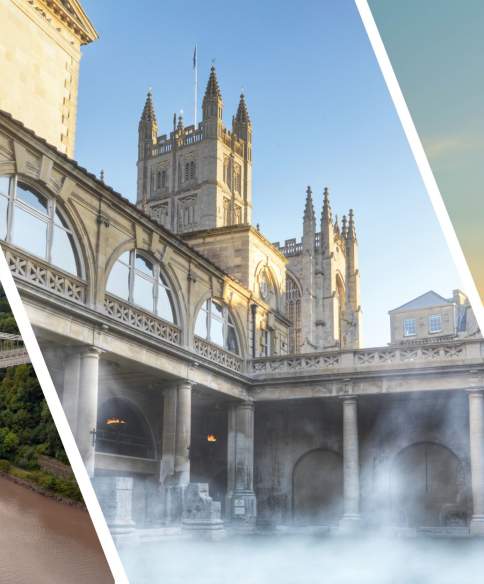 A trio of images of Clifton Suspension Bridge, The Roman Baths and The Grand Pier