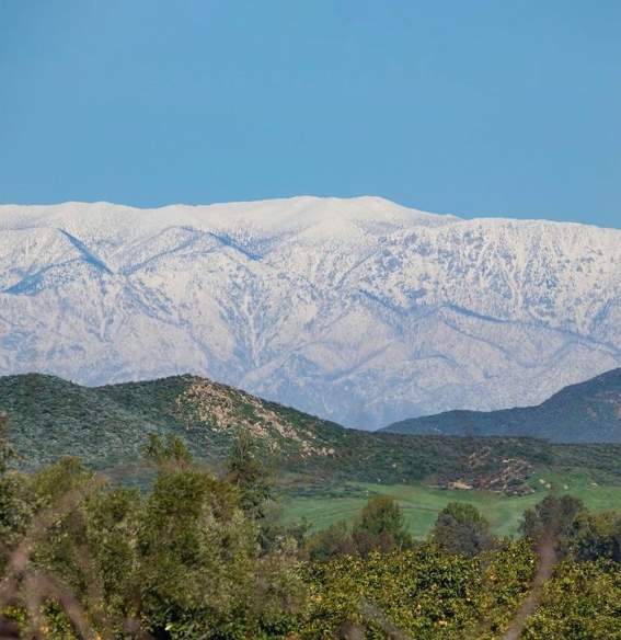 The mountains surrounding Temecula, covered in snow