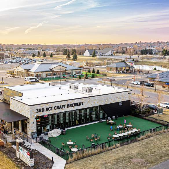 Aerial of brewery and other local businesses