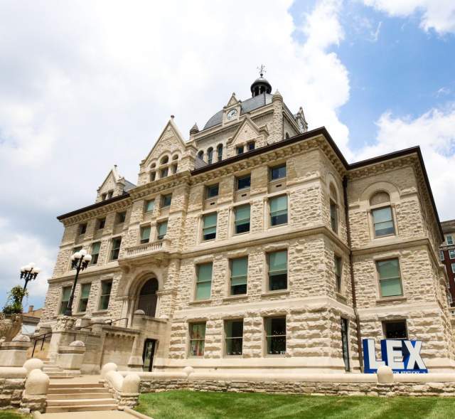 Old Courthouse limestone building with LEX sign