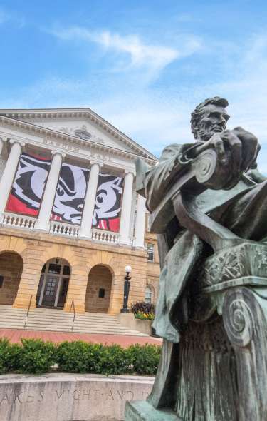 Abe Lincoln statue in front of University of Wisconsin–Madison Bascom Hall
