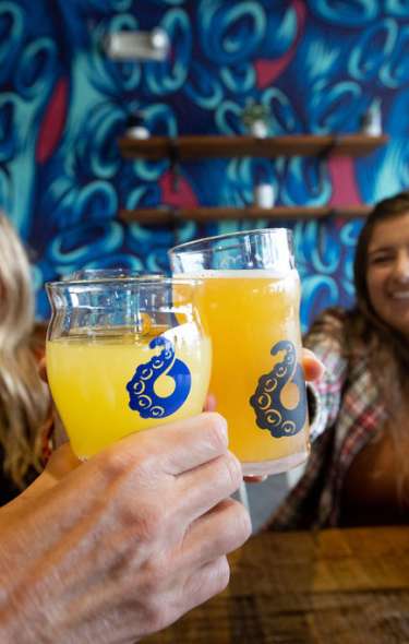 Two women cheers beer at Octopi Brewing in Waunakee.