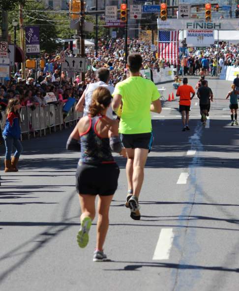 Runners at the finish line at Steamtown Marathon