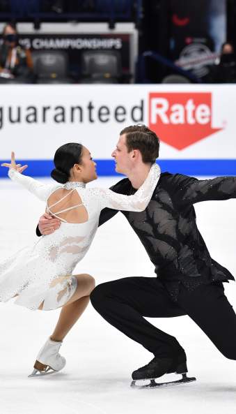 Audrey Lu and Misha Mitrofanov competing at 2022 U.S. Figure Skating championships
