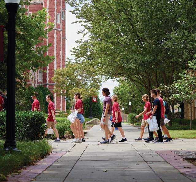 Students walking on campus at the University of Oklahoma