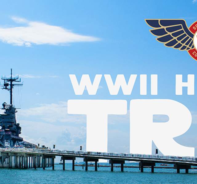 An image of the USS Lexington with the words "WWII Heritage Trail" behind it.