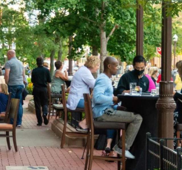 People dining on the street in Wausau