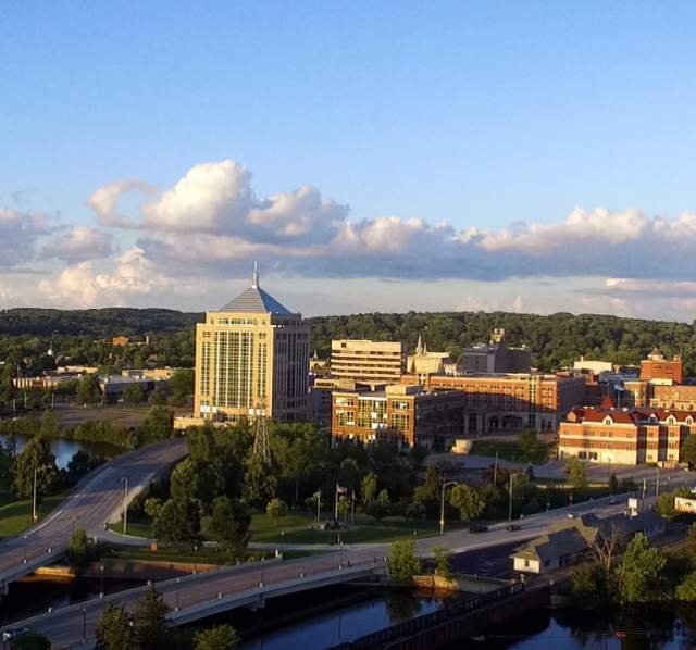 Birds eye view of downtown Wausau skyline