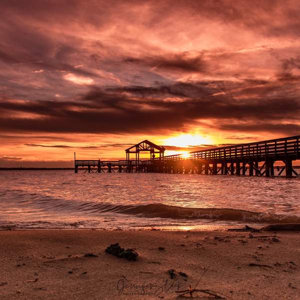 Sunset view of the fishing peer at Leesylvania State Park
