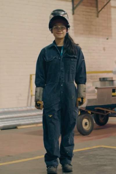 Melissa Lee, Apprentice Welder in a workshop in Manchester