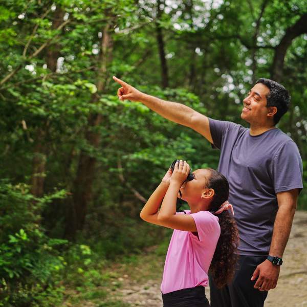 Girl Binoculars with Dad pointing