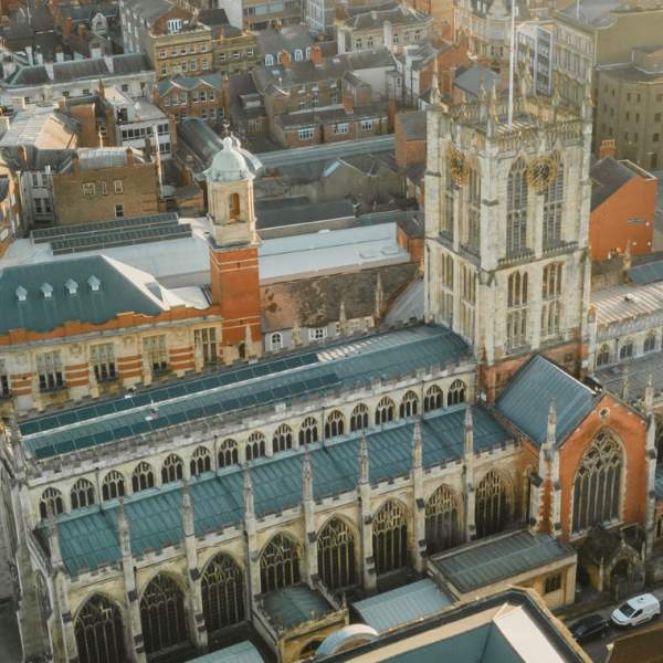 An aerial view of Hull Minster and the area surrounding it.
