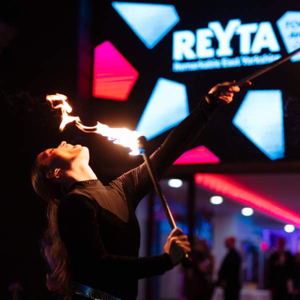 A firebreather performing outside Bridlington Spa at the REYTA awards