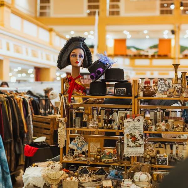 A stall at Bridlington Steampunk weekend showing trinkets and accessories