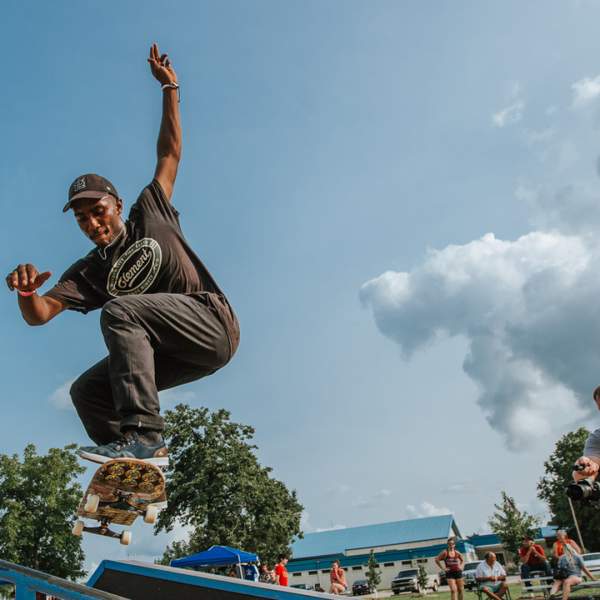 Skateboarder competing at the Ham City Jam skateboarding competition