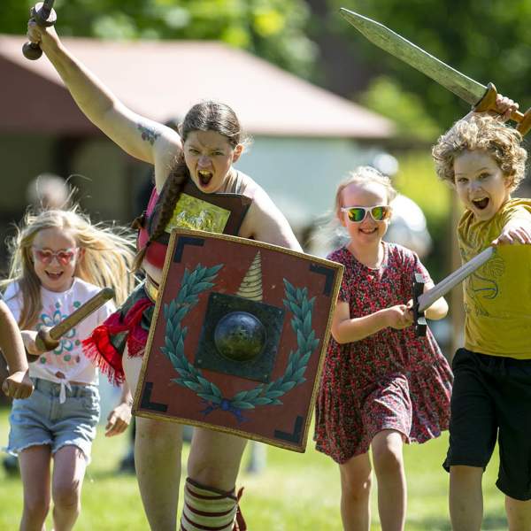 children participating in Roman Week in Chichester