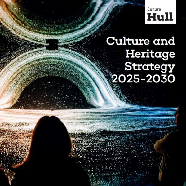 Hull Culture and Heritage Strategy 2025 - 2030 cover with an image of a model of the galaxy .