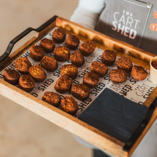 H'ore deuves at Hull Minster, sweetcorn fritters with chilli jam dipping sauce