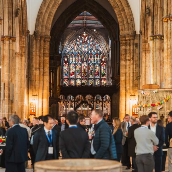 Vaulted ceilings of Hull Minster above delegates at PIANC drinks reception