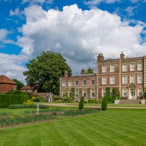 A view of Gunby Hall and the garden exterior