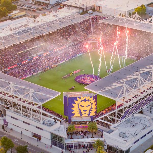 Inter&Co Stadium for Orlando City Soccer at daytime with fireworks