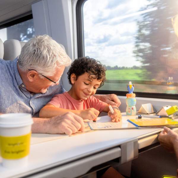 Grandparents with grandkids on Brightline train