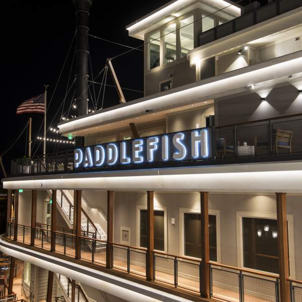 Paddlefish exterior at night