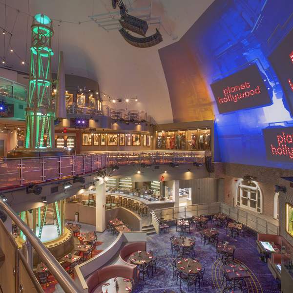 Planet Hollywood interior with big screen