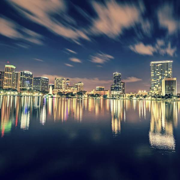 Downtown Orlando Lake Eola skyline at night