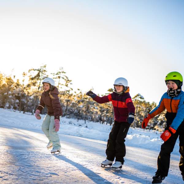 Tre barn på skøytebanen