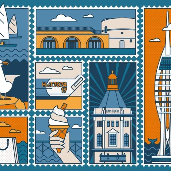 Illustrations on the front cover of the Portsmouth Visitor Guide 2025