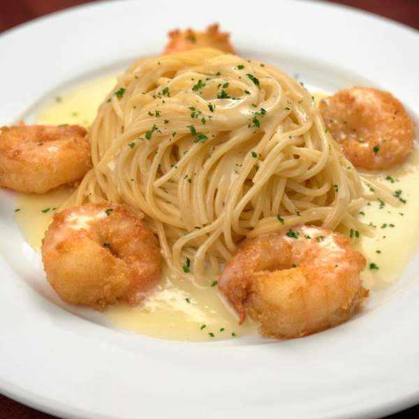 Plate of pasta with shrimp