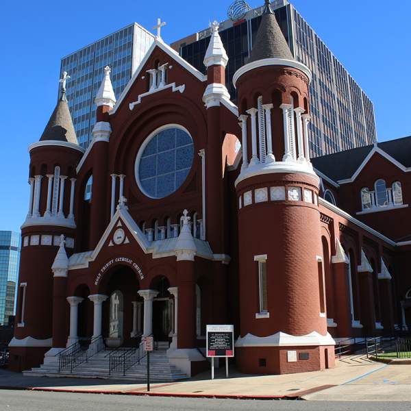 Exterior view of Historic Holy Trinity Catholic Church in downtown Shreveport, La.