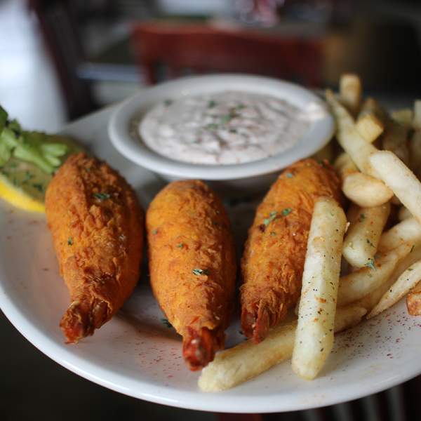Orlandeaux's Cafe stuffed shrimp with fries and saucein Shreveport, La.
