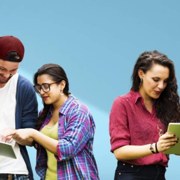 People looking at devices