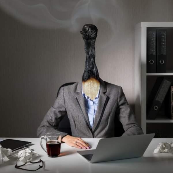 person with burnt match head