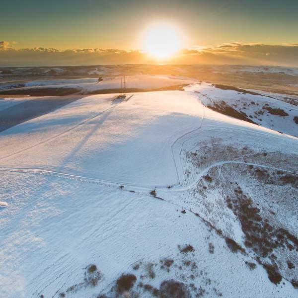 A snowy hillside in the South Downs National Park, Sussex