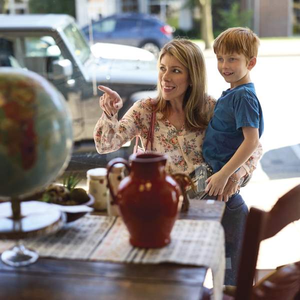 Mom and Son Window Shopping