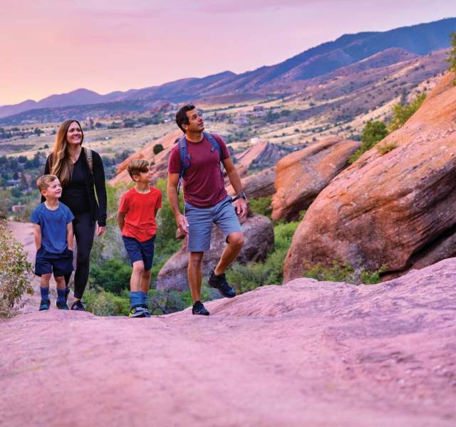 Family hiking at Red Rocks